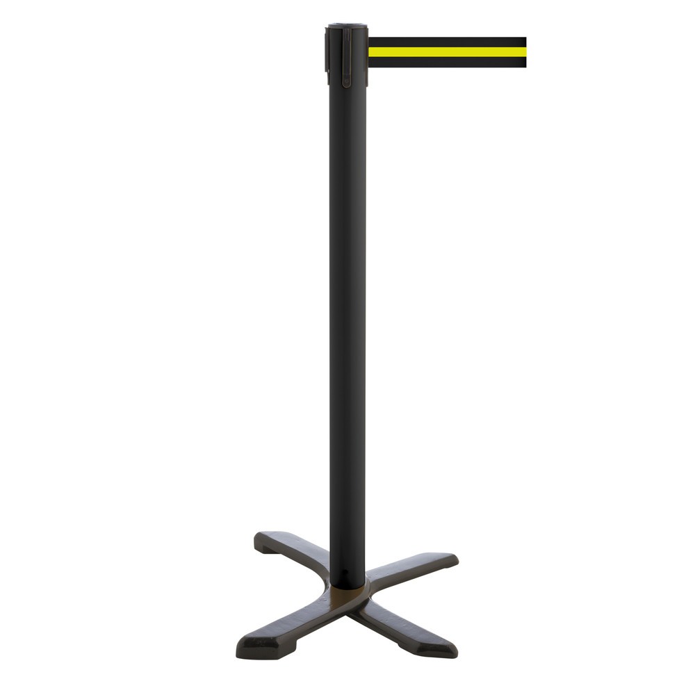 Produktabbildung Nr. 1: RS-GUIDESYSTEMS® Absperrpfosten Kreuzfuß, Gurtlänge 4 m, schwarz, schwarz / gelb horizontal gestreift