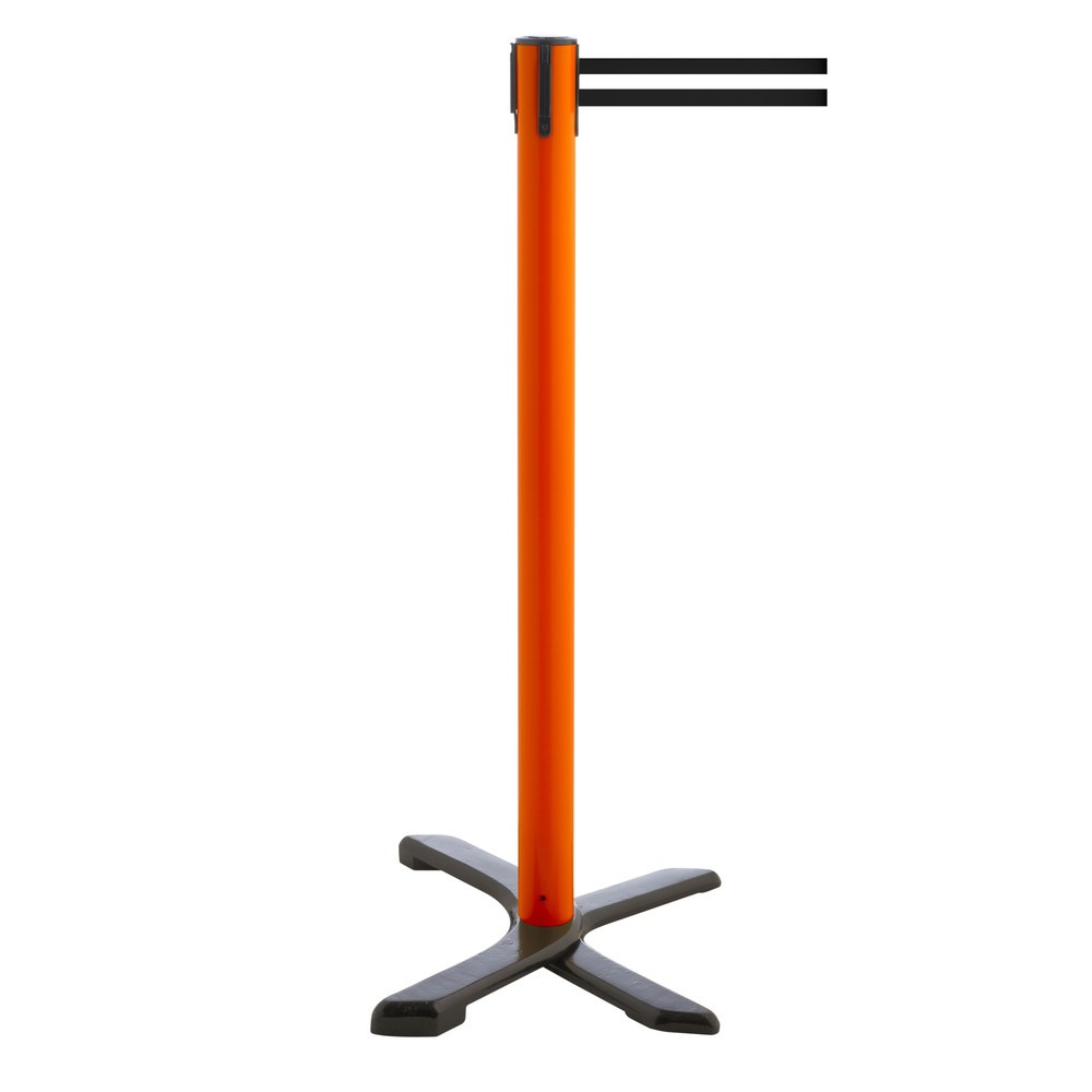 Produktabbildung Nr. 1: RS-GUIDESYSTEMS® Absperrpfosten Kreuzfuß, Gurtlänge 4 m, rot, schwarz / weiß horizontal gestreift