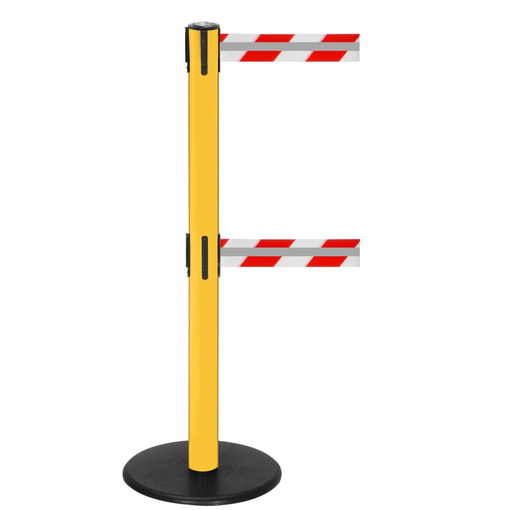 Produktabbildung Nr. 1: RS-GUIDESYSTEMS® Dual-Gurt-Absperrpfosten GLA 95-E REFLECTO, Länge 3,5 m, Breite 50 mm, Pfosten gelb, Gurt rot/weiß