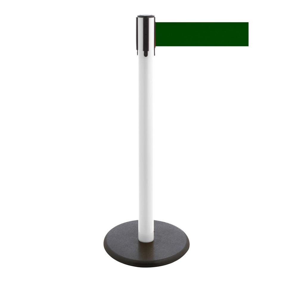 Produktabbildung Nr. 1: RS-GUIDESYSTEMS® Gurt-Absperrpfosten, Bodenteller aus Guss, Gurtbreite 100 mm, weiß, dunkelgrün, 3,8 m