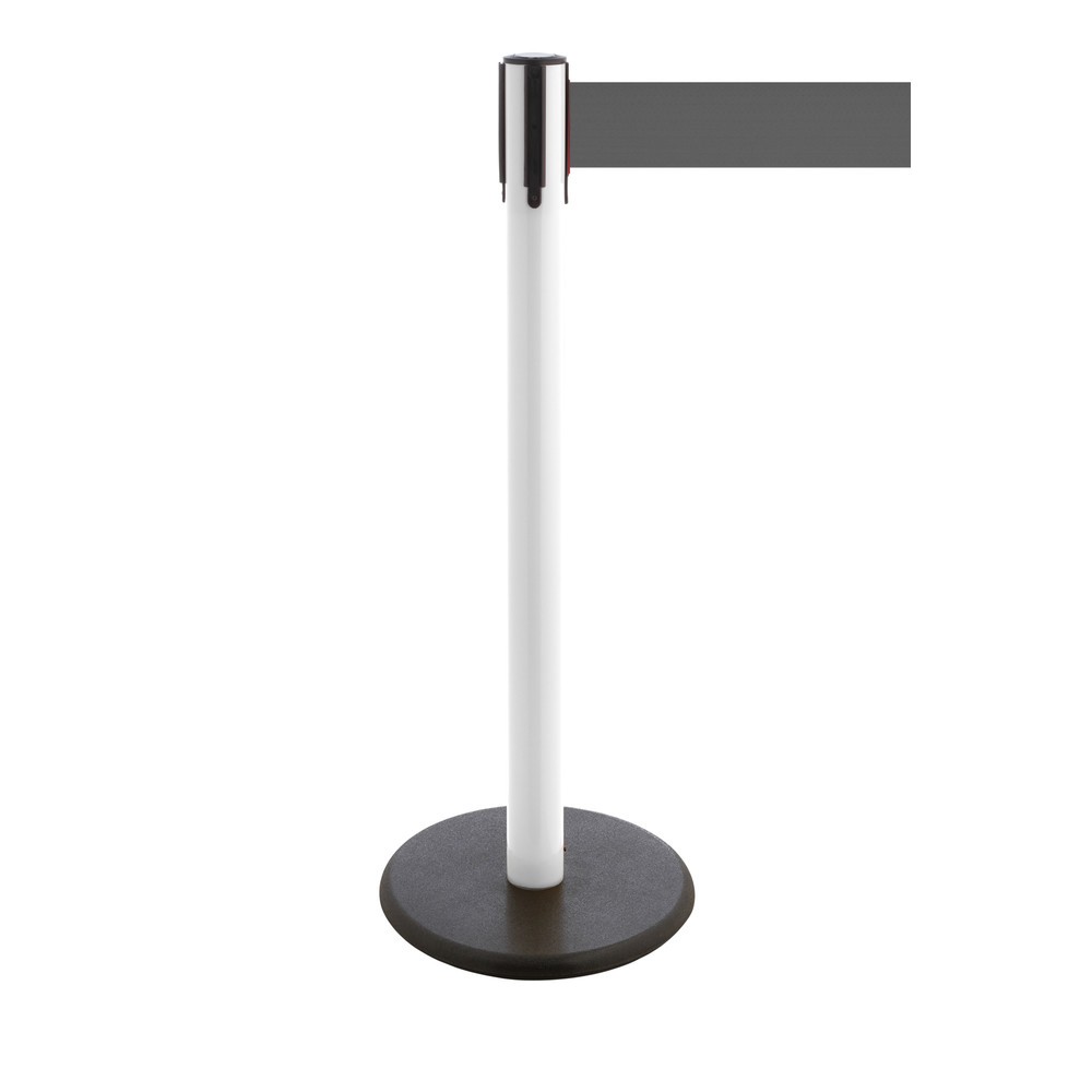 Produktabbildung Nr. 1: RS-GUIDESYSTEMS® Gurt-Absperrpfosten, Bodenteller aus Guss, Gurtbreite 100 mm, weiß, grau, 2,3 m