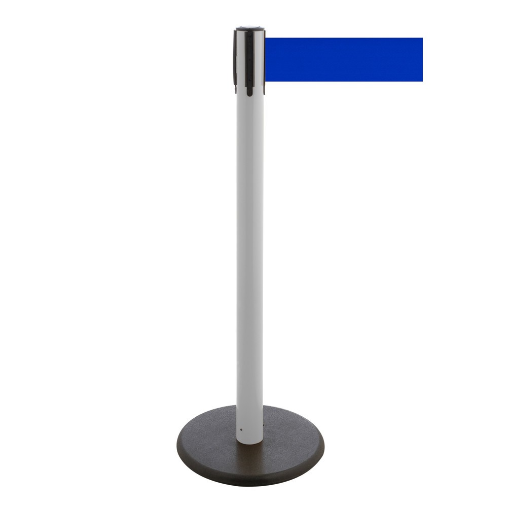 Produktabbildung Nr. 1: RS-GUIDESYSTEMS® Gurt-Absperrpfosten, Bodenteller aus Guss, Gurtbreite 100 mm, weiß, blau, 3,8 m