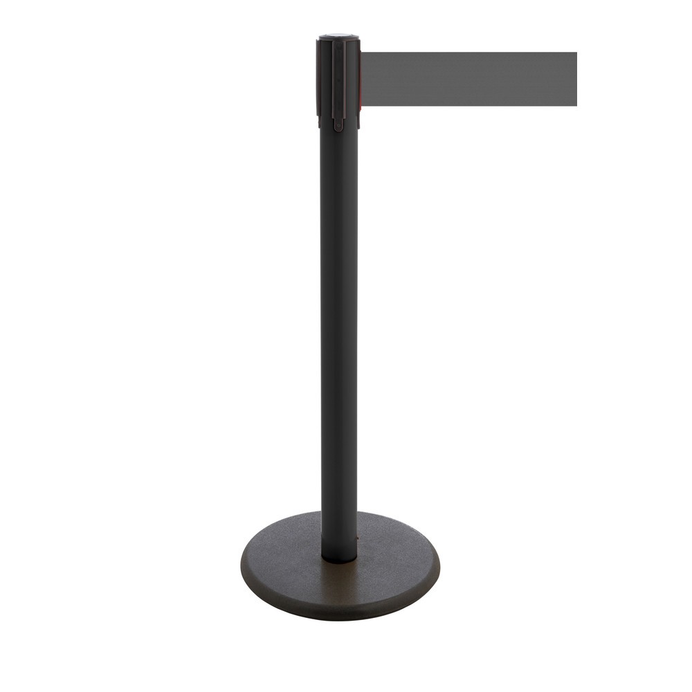 Produktabbildung Nr. 1: RS-GUIDESYSTEMS® Gurt-Absperrpfosten, Bodenteller aus Guss, Gurtbreite 100 mm, schwarz, grau, 2,3 m