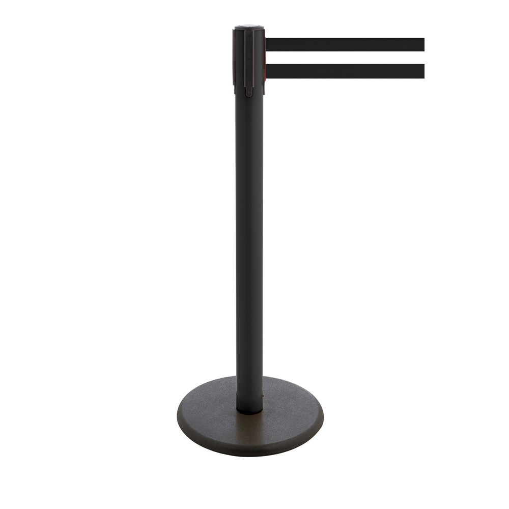 Produktabbildung Nr. 1: RS-GUIDESYSTEMS® Gurt-Absperrpfosten, Bodenteller aus Guss, Gurtbreite 100 mm, schwarz, schwarz / weiß horizontal gestreift, 2,3 m