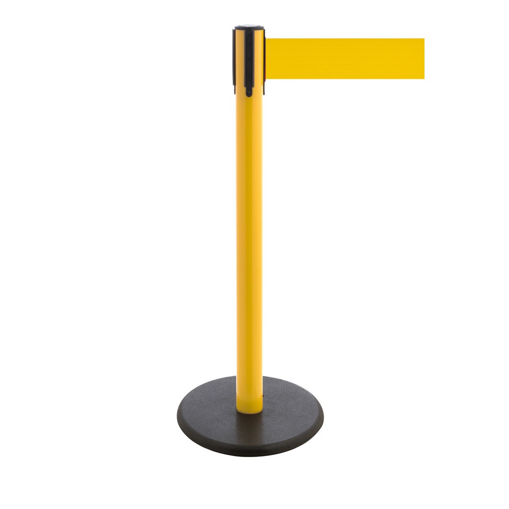 Produktabbildung Nr. 1: RS-GUIDESYSTEMS® Gurt-Absperrpfosten, Bodenteller aus Guss, Gurtbreite 100 mm, gelb, gelb, 2,3 m