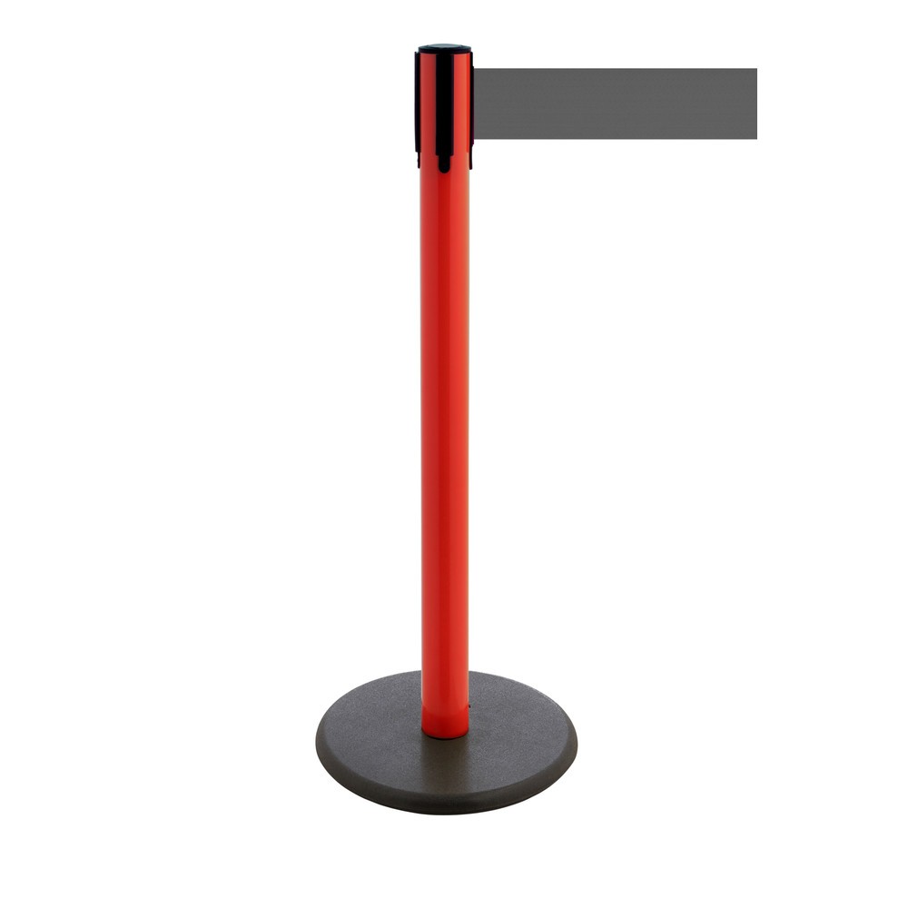 Produktabbildung: RS-GUIDESYSTEMS® Gurt-Absperrpfosten, Bodenteller aus Guss, Gurtbreite 100 mm, rot, grau, 3,8 m