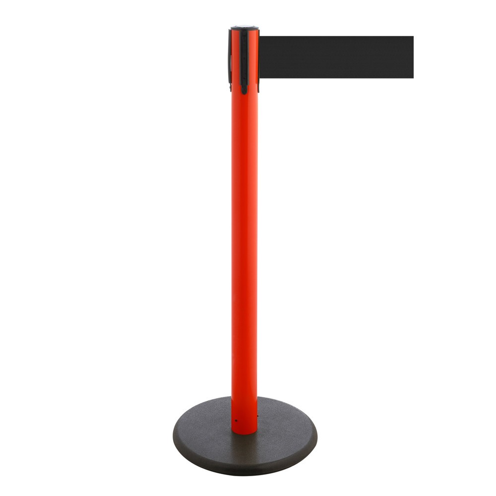Produktabbildung Nr. 1: RS-GUIDESYSTEMS® Gurt-Absperrpfosten, Bodenteller aus Guss, Gurtbreite 100 mm, rot, schwarz, 2,3 m