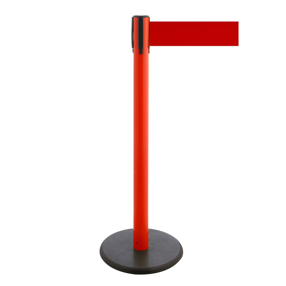Produktabbildung Nr. 1: RS-GUIDESYSTEMS® Gurt-Absperrpfosten, Bodenteller aus Guss, Gurtbreite 100 mm, rot, rot, 2,3 m