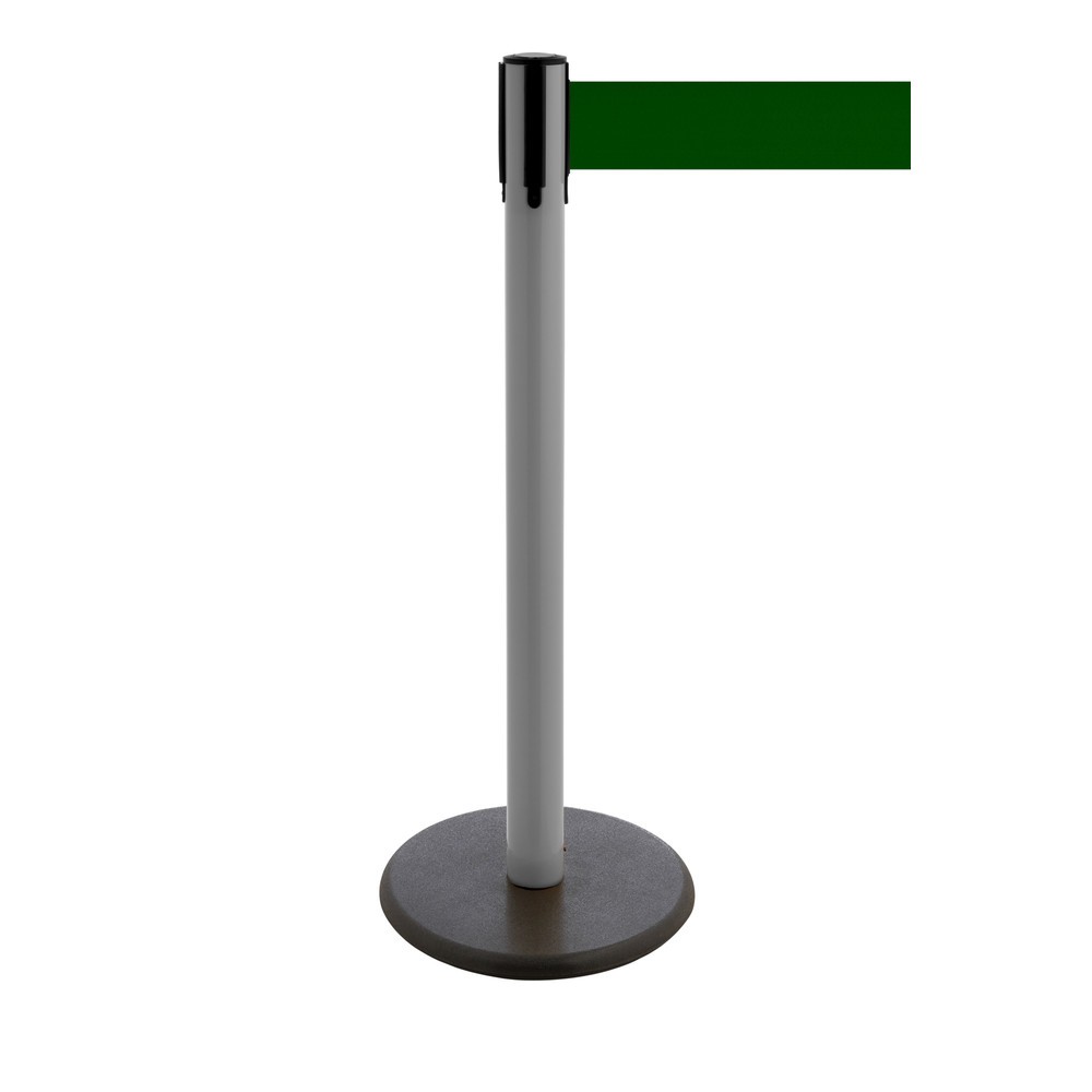Produktabbildung Nr. 1: RS-GUIDESYSTEMS® Gurt-Absperrpfosten, Bodenteller aus Guss, Gurtbreite 100 mm, anthrazit, dunkelgrün, 3,8 m