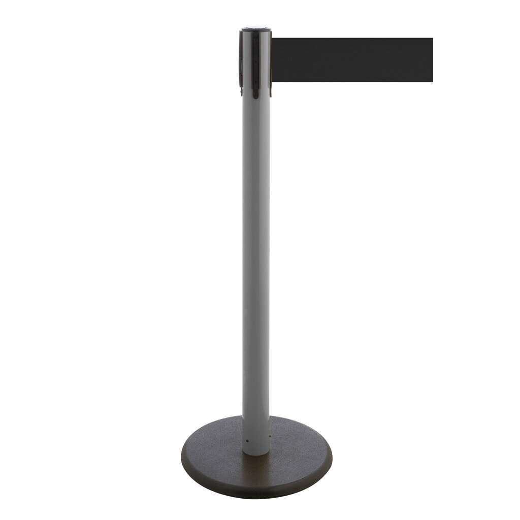 RS-GUIDESYSTEMS® Gurt-Absperrpfosten, Bodenteller aus Guss, Gurtbreite 100 mm, anthrazit, schwarz, 3,8 m Produktabbildung: RS-GUIDESYSTEMS® Gurt-Absperrpfosten, Bodenteller aus Guss, Gurtbreite 100 mm, anthrazit, schwarz, 3,8 m