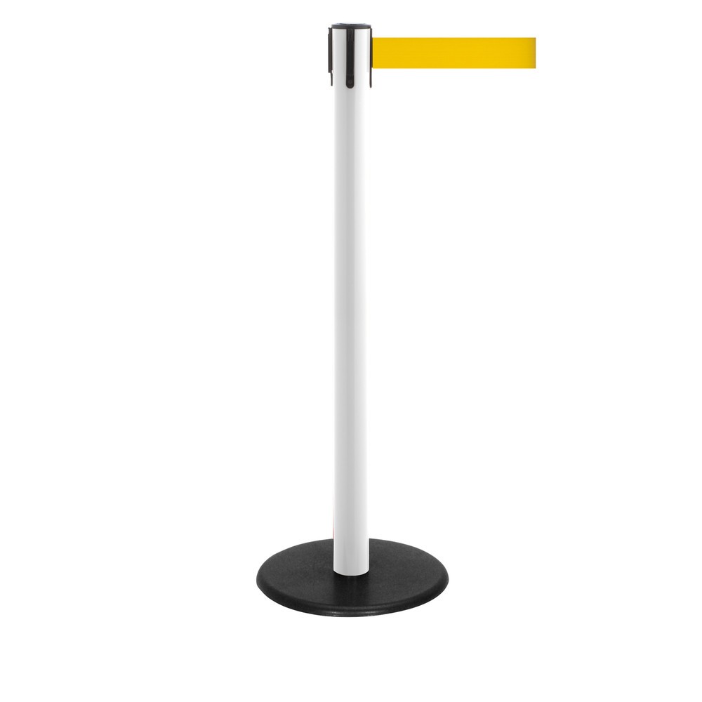 Produktabbildung Nr. 1: RS-GUIDESYSTEMS® Gurt-Absperrpfosten, Bodenteller aus Guss, Gurtbreite 50 mm, weiß, gelb, 2,3 m