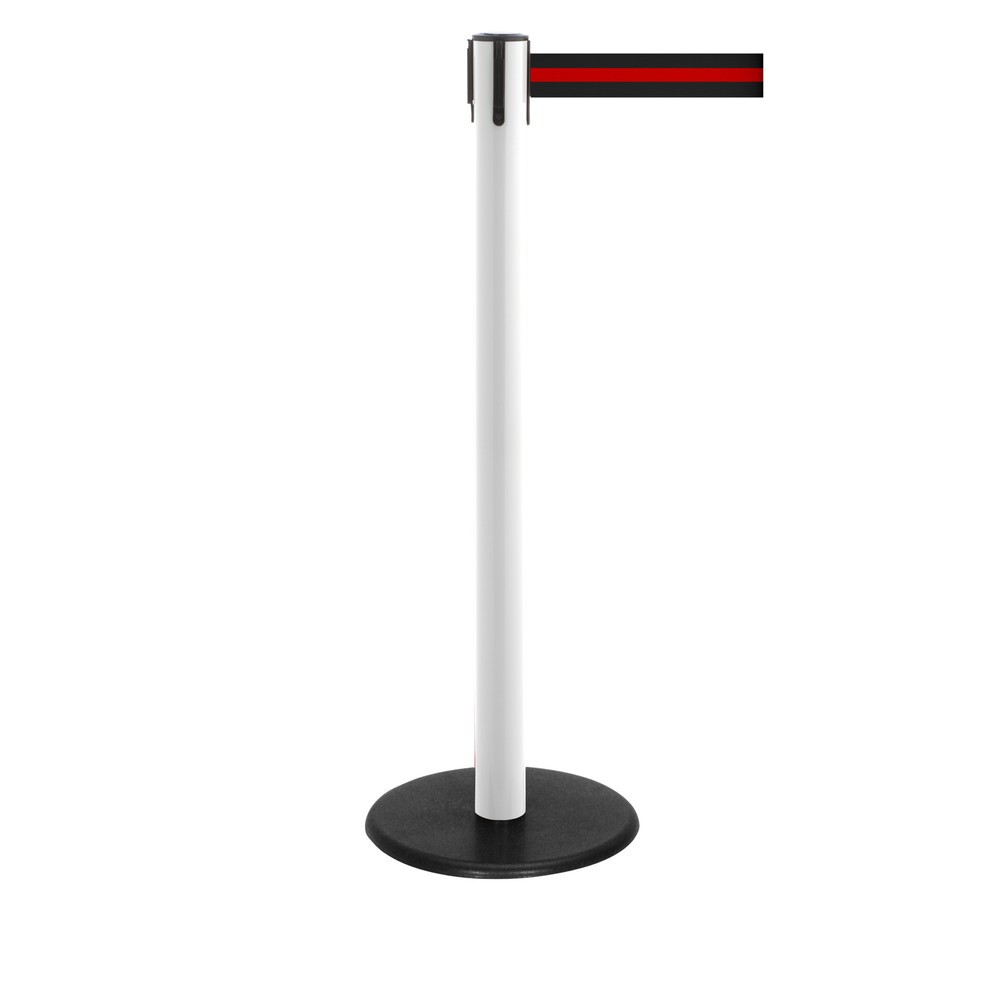 Produktabbildung Nr. 1: RS-GUIDESYSTEMS® Gurt-Absperrpfosten, Bodenteller aus Guss, Gurtbreite 50 mm, weiß, schwarz / rot horizontal gestreift, 4,0 m