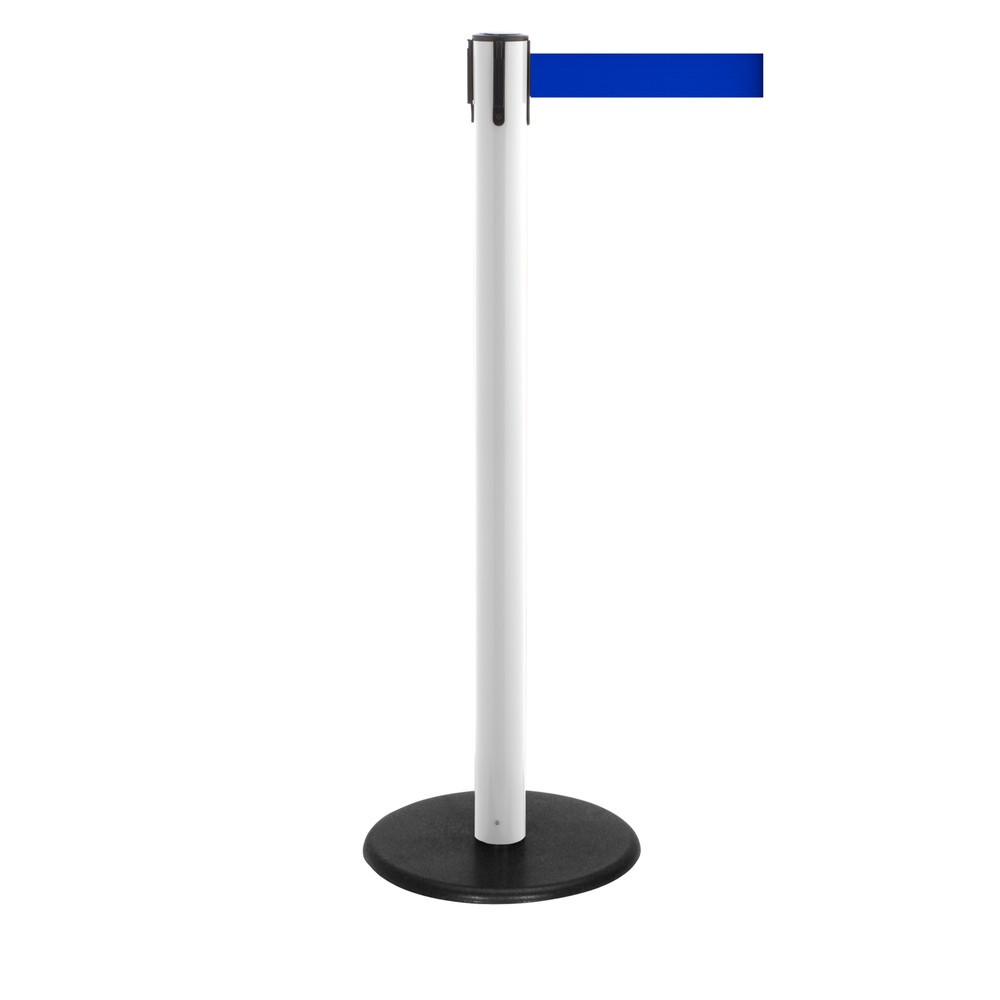 Produktabbildung Nr. 1: RS-GUIDESYSTEMS® Gurt-Absperrpfosten, Bodenteller aus Guss, Gurtbreite 50 mm, weiß, blau, 2,3 m