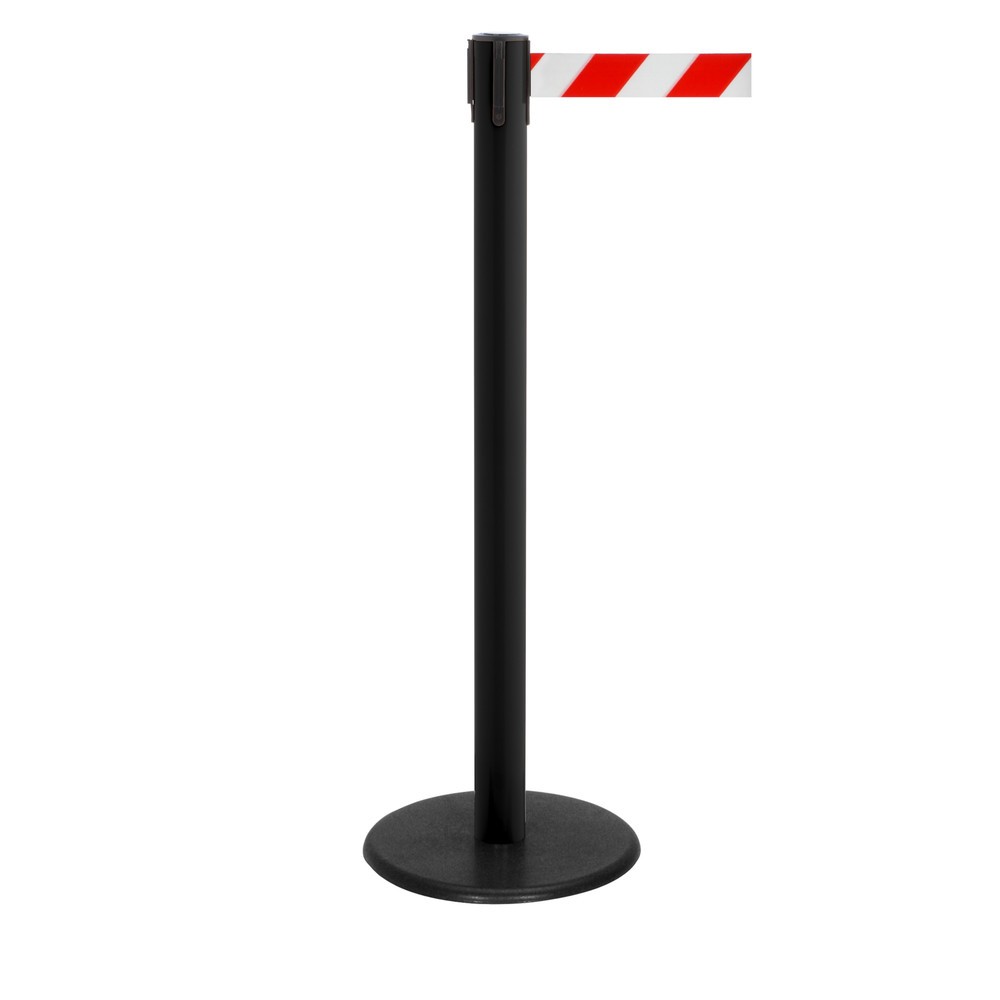 Produktabbildung Nr. 1: RS-GUIDESYSTEMS® Gurt-Absperrpfosten, Bodenteller aus Guss, Gurtbreite 50 mm, schwarz, rot / weiß diagonal gestreift, 2,3 m