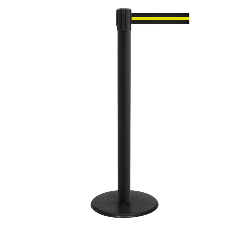 Produktabbildung Nr. 1: RS-GUIDESYSTEMS® Gurt-Absperrpfosten, Bodenteller aus Guss, Gurtbreite 50 mm, schwarz, schwarz / gelb horizontal gestreift, 4,0 m