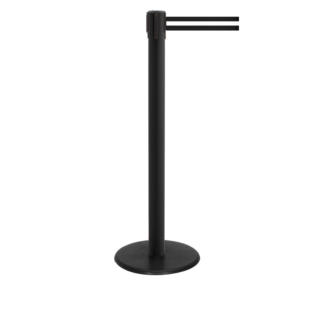 Produktabbildung Nr. 1: RS-GUIDESYSTEMS® Gurt-Absperrpfosten, Bodenteller aus Guss, Gurtbreite 50 mm, schwarz, schwarz / weiß horizontal gestreift, 2,3 m