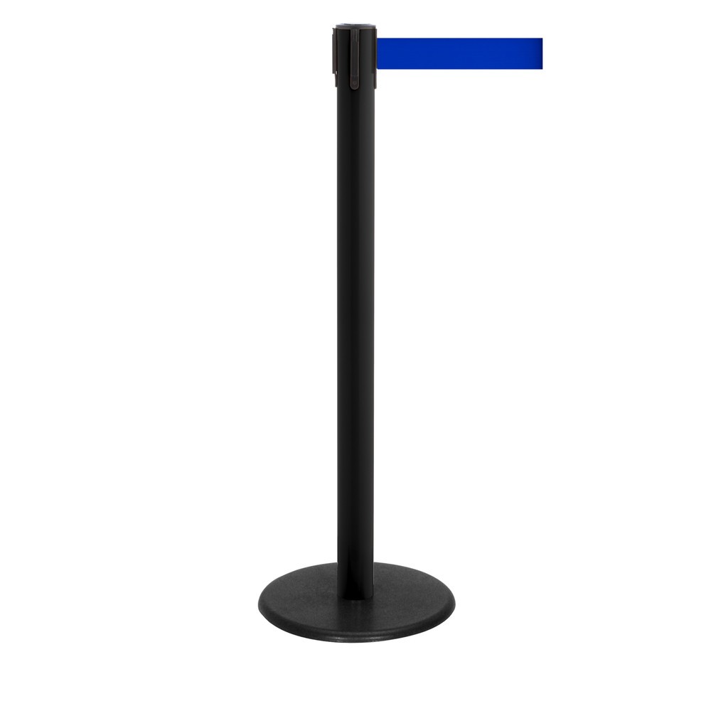 Produktabbildung Nr. 1: RS-GUIDESYSTEMS® Gurt-Absperrpfosten, Bodenteller aus Guss, Gurtbreite 50 mm, schwarz, blau, 2,3 m