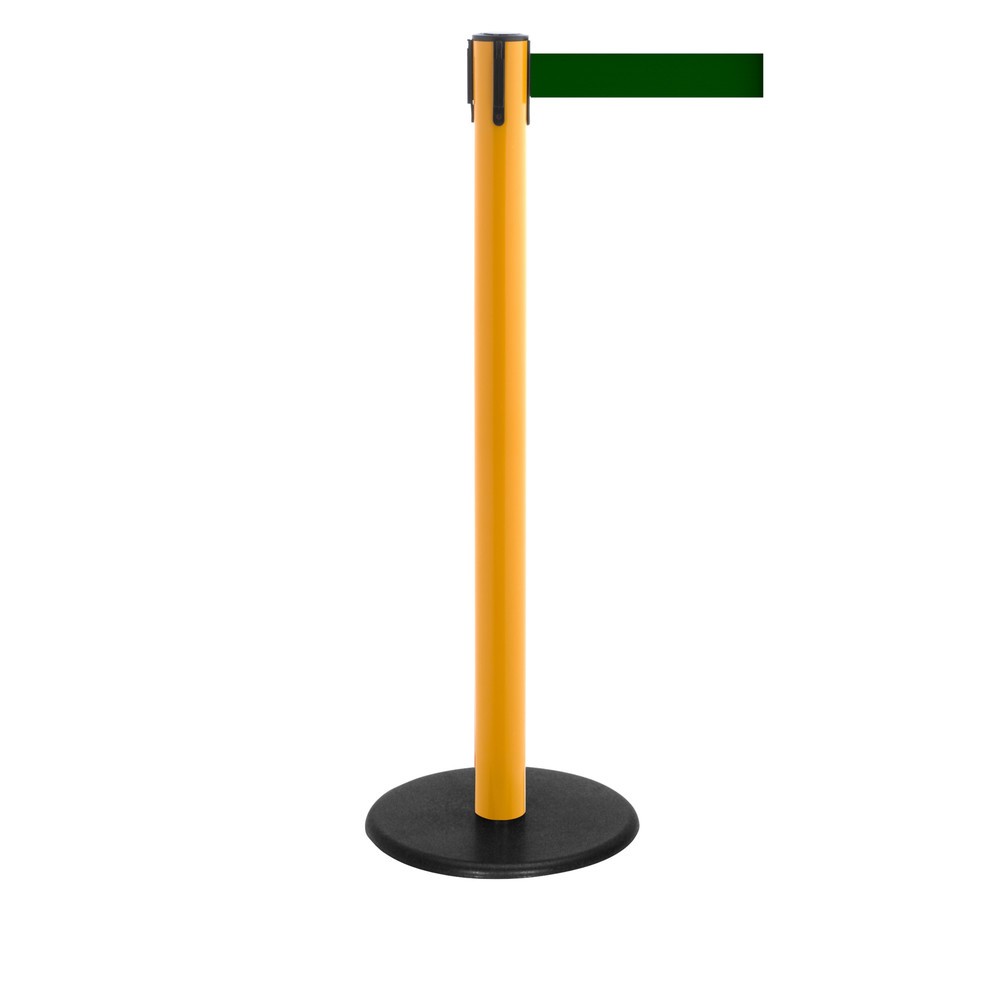 Produktabbildung Nr. 1: RS-GUIDESYSTEMS® Gurt-Absperrpfosten, Bodenteller aus Guss, Gurtbreite 50 mm, gelb, dunkelgrün, 4,0 m