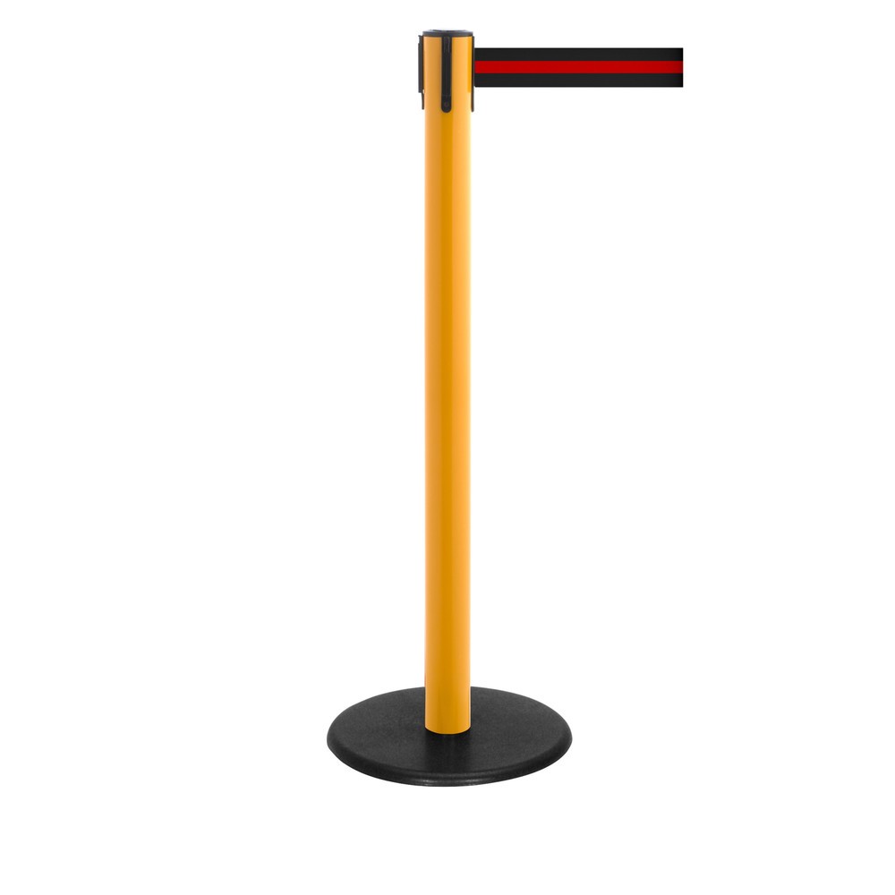 Produktabbildung Nr. 1: RS-GUIDESYSTEMS® Gurt-Absperrpfosten, Bodenteller aus Guss, Gurtbreite 50 mm, gelb, schwarz / rot horizontal gestreift, 2,3 m