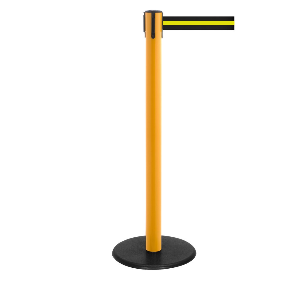 Produktabbildung Nr. 1: RS-GUIDESYSTEMS® Gurt-Absperrpfosten, Bodenteller aus Guss, Gurtbreite 50 mm, gelb, schwarz / gelb horizontal gestreift, 2,3 m