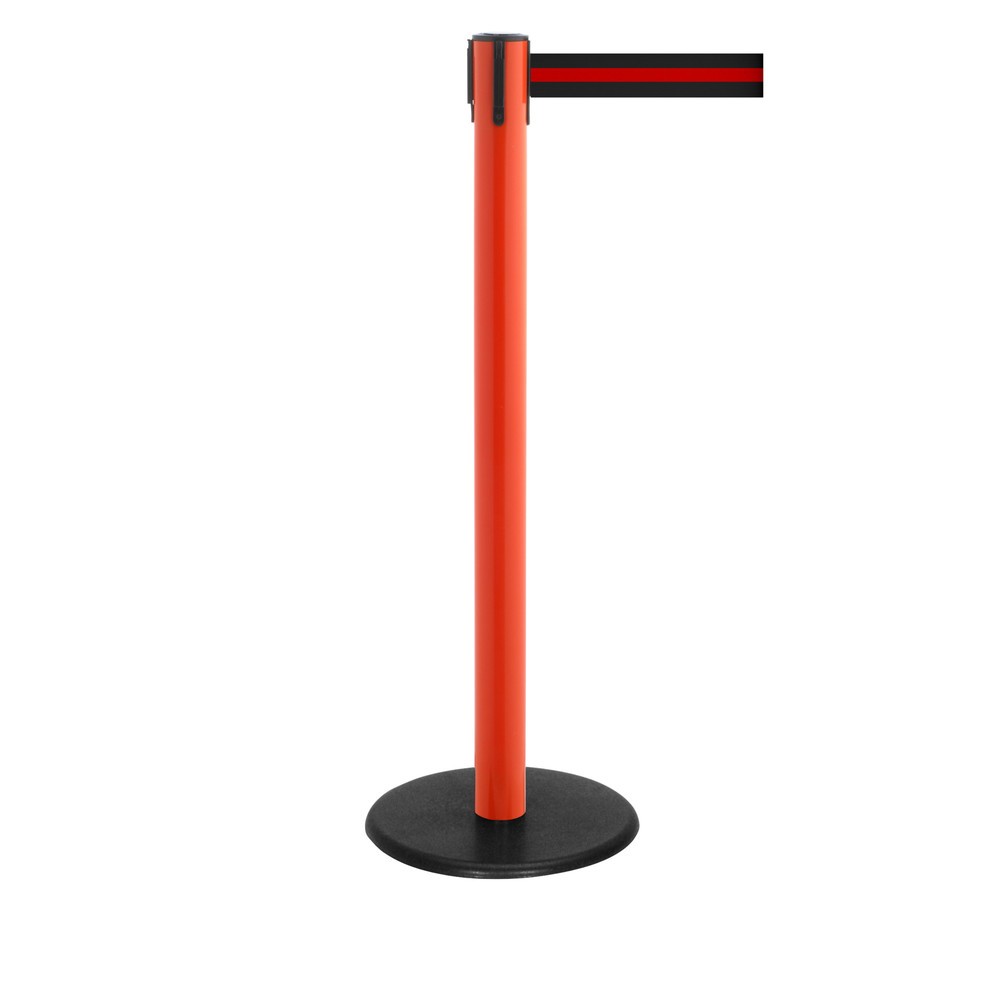 Produktabbildung Nr. 1: RS-GUIDESYSTEMS® Gurt-Absperrpfosten, Bodenteller aus Guss, Gurtbreite 50 mm, rot, schwarz / rot horizontal gestreift, 2,3 m