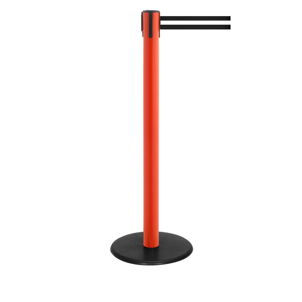 Produktabbildung Nr. 1: RS-GUIDESYSTEMS® Gurt-Absperrpfosten, Bodenteller aus Guss, Gurtbreite 50 mm, rot, schwarz / weiß horizontal gestreift, 2,3 m