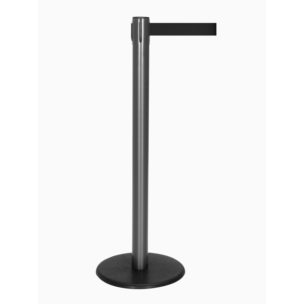 Produktabbildung Nr. 1: RS-GUIDESYSTEMS® Gurt-Absperrpfosten, Bodenteller aus Guss, Gurtbreite 50 mm, anthrazit, schwarz, 2,3 m