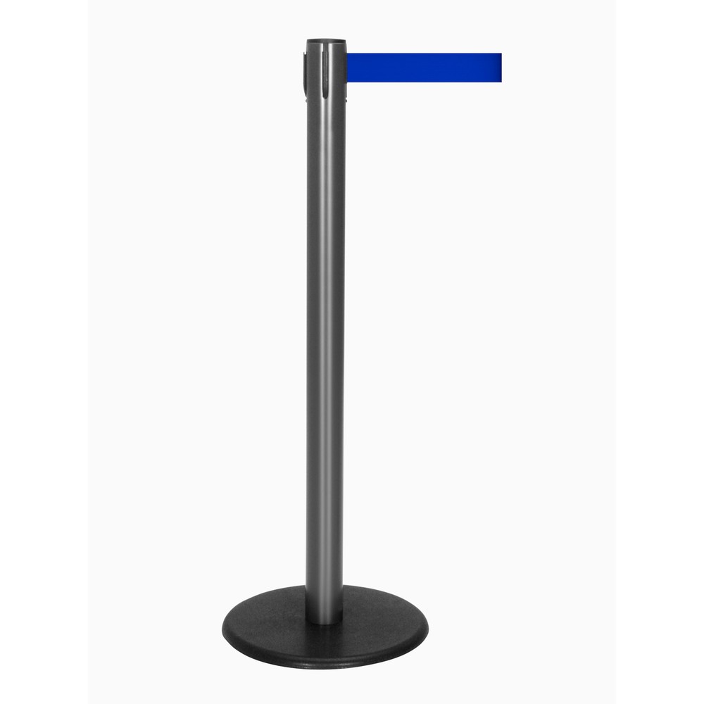 Produktabbildung Nr. 1: RS-GUIDESYSTEMS® Gurt-Absperrpfosten, Bodenteller aus Guss, Gurtbreite 50 mm, anthrazit, blau, 2,3 m