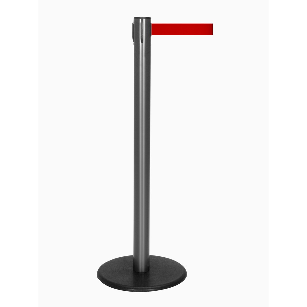 RS-GUIDESYSTEMS® Gurt-Absperrpfosten, Bodenteller aus Guss, Gurtbreite 50 mm, anthrazit, rot, 4,0 m Produktabbildung Nr. 1: RS-GUIDESYSTEMS® Gurt-Absperrpfosten, Bodenteller aus Guss, Gurtbreite 50 mm, anthrazit, rot, 4,0 m