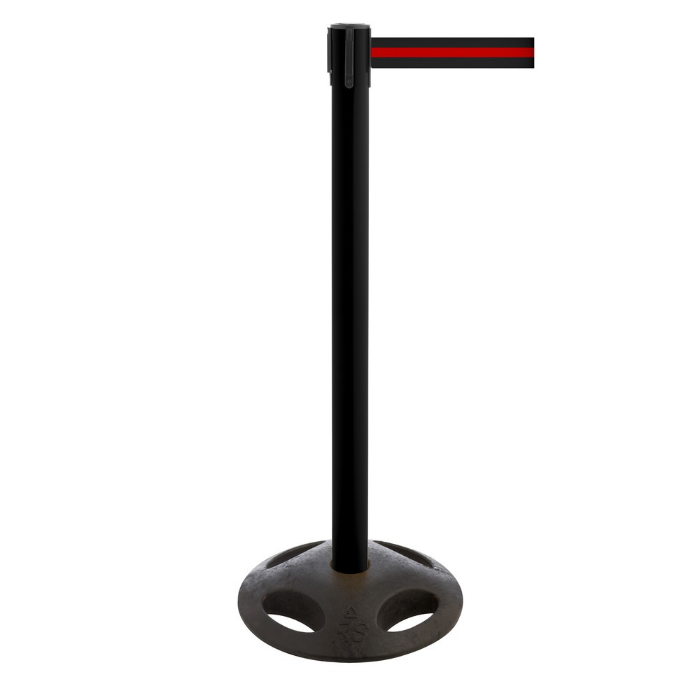 Produktabbildung Nr. 1: RS-GUIDESYSTEMS® Gurt-Absperrpfosten, Bodenteller aus Verbundwerkstoff, Gurtbreite 100 mm, schwarz, schwarz / rot horizontal gestreift