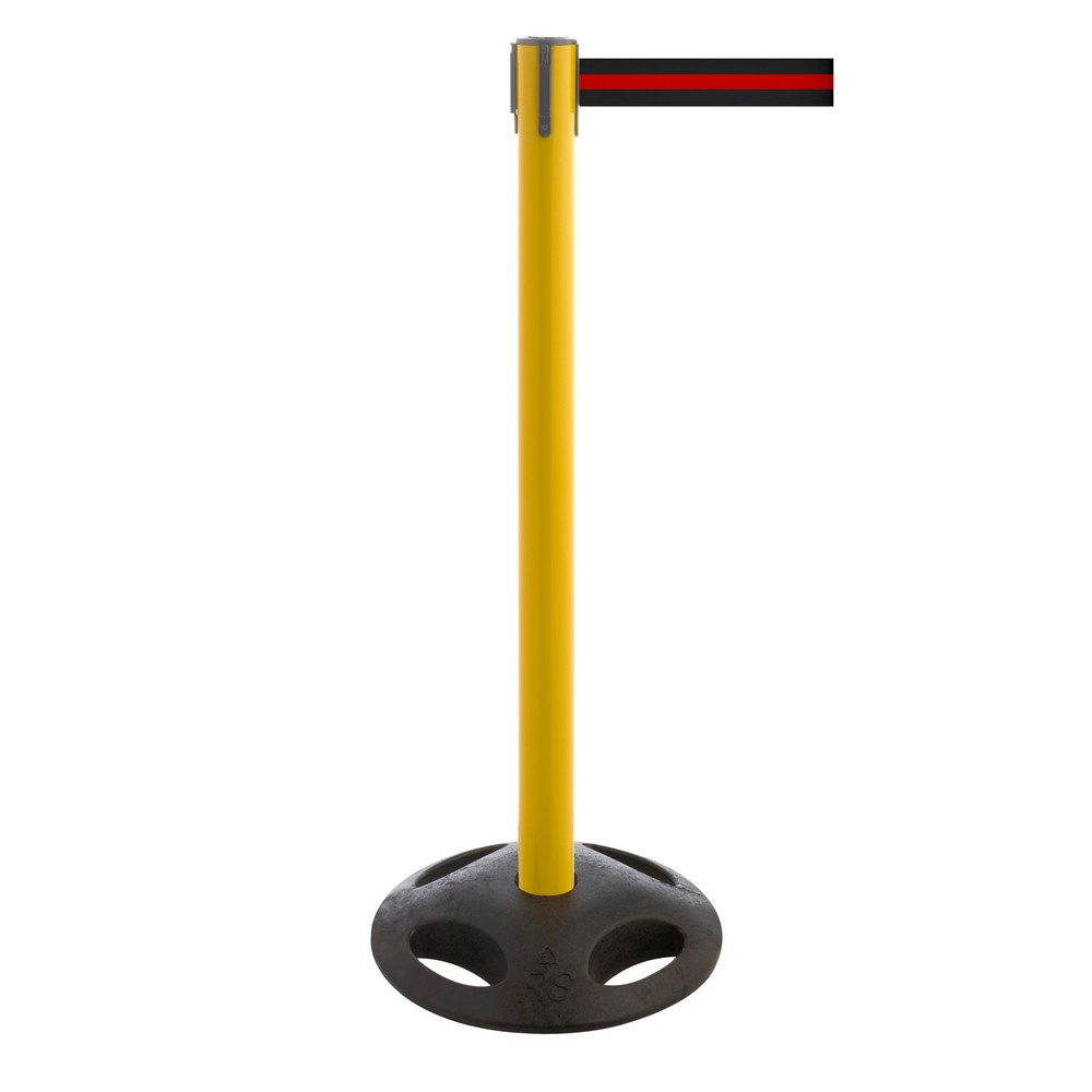 Produktabbildung Nr. 1: RS-GUIDESYSTEMS® Gurt-Absperrpfosten, Bodenteller aus Verbundwerkstoff, Gurtbreite 100 mm, gelb, schwarz / rot horizontal gestreift