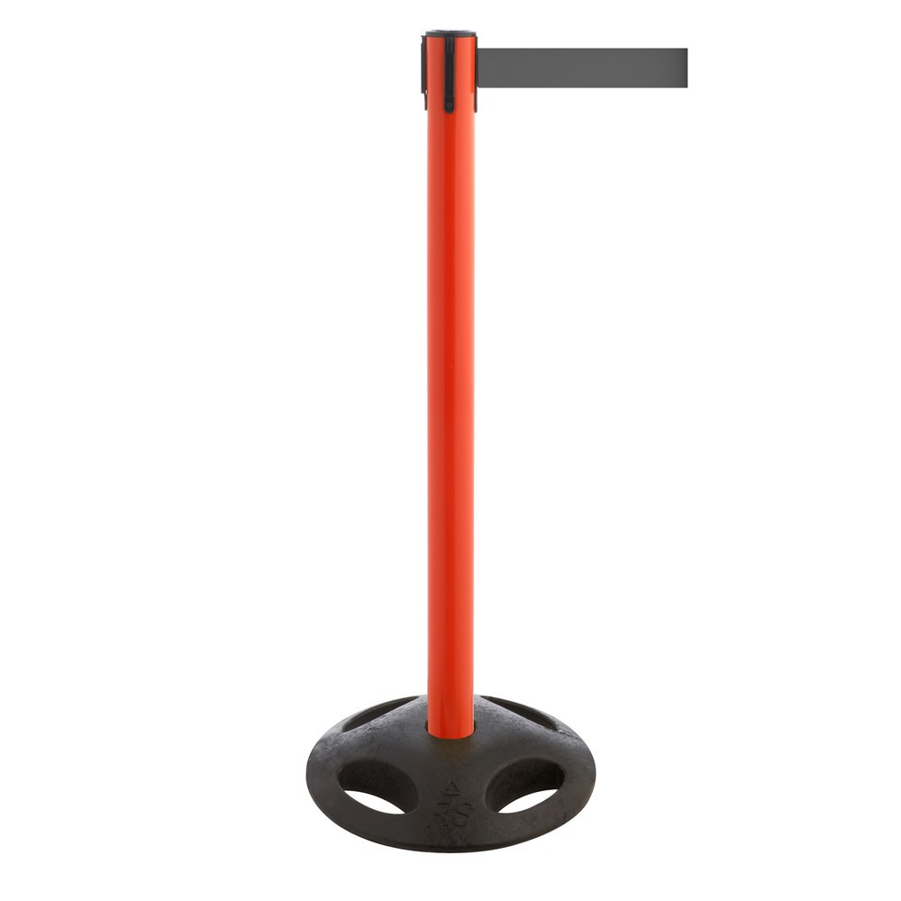 Produktabbildung: RS-GUIDESYSTEMS® Gurt-Absperrpfosten, Bodenteller aus Verbundwerkstoff, Gurtbreite 50 mm, rot, grau