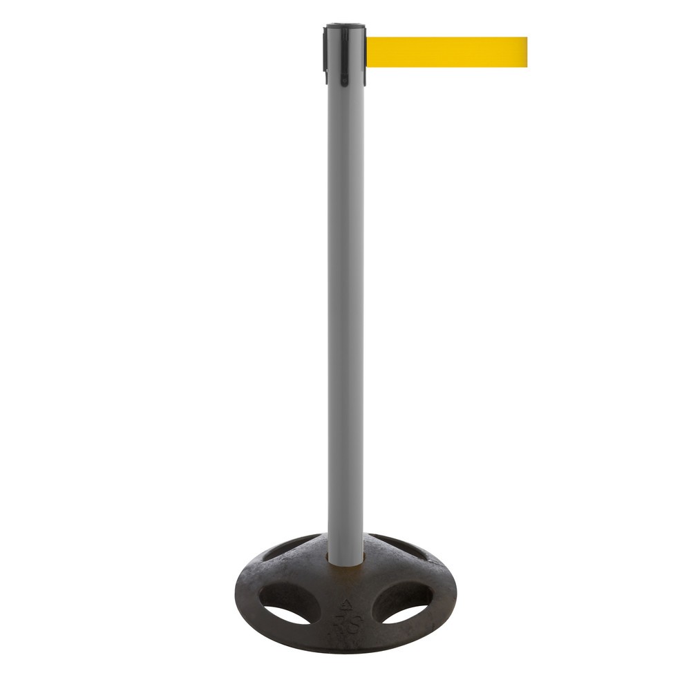 Produktabbildung Nr. 1: RS-GUIDESYSTEMS® Gurt-Absperrpfosten, Bodenteller aus Verbundwerkstoff, Gurtbreite 100 mm, anthrazit, gelb