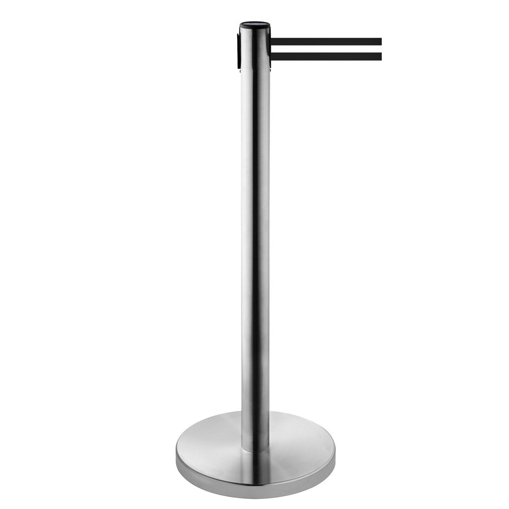 Produktabbildung Nr. 1: RS-GUIDESYSTEMS® Gurt-Absperrpfosten, Edelstahl, Gurtbreite 50 mm, schwarz / weiß horizontal gestreift, 2,3 m