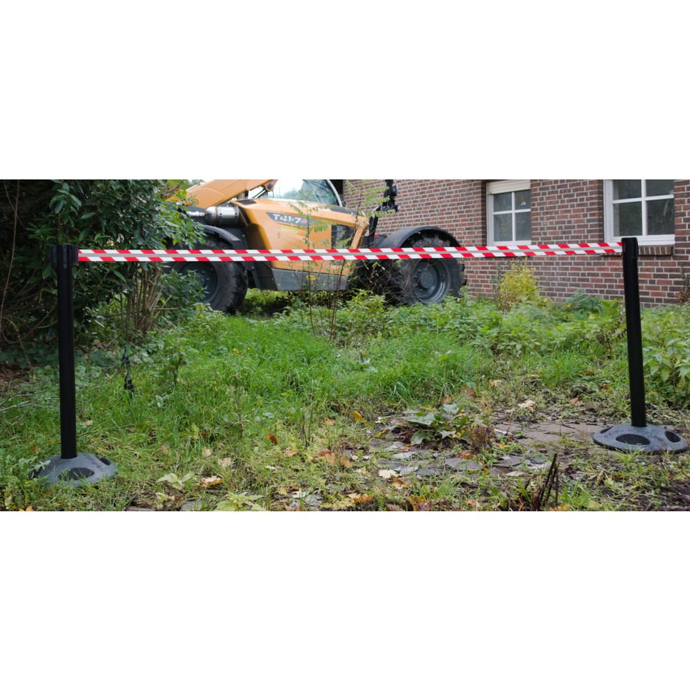 Produktabbildung Nr. 1: RS-GUIDESYSTEMS® Gurt-Absperrpfosten GLA 25-J REFLECTO, Länge 3,5 m, Breite 50 mm, Pfosten schwarz, Gurt rot/weiß