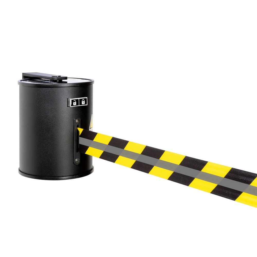 Produktabbildung Nr. 1: RS-GUIDESYSTEMS® Gurtkassette GLW 1800 REFLECTO, Wandmontage, Länge 18 m, Breite 50 mm, Gehäuse schwarz, Gurt schwarz/gelb