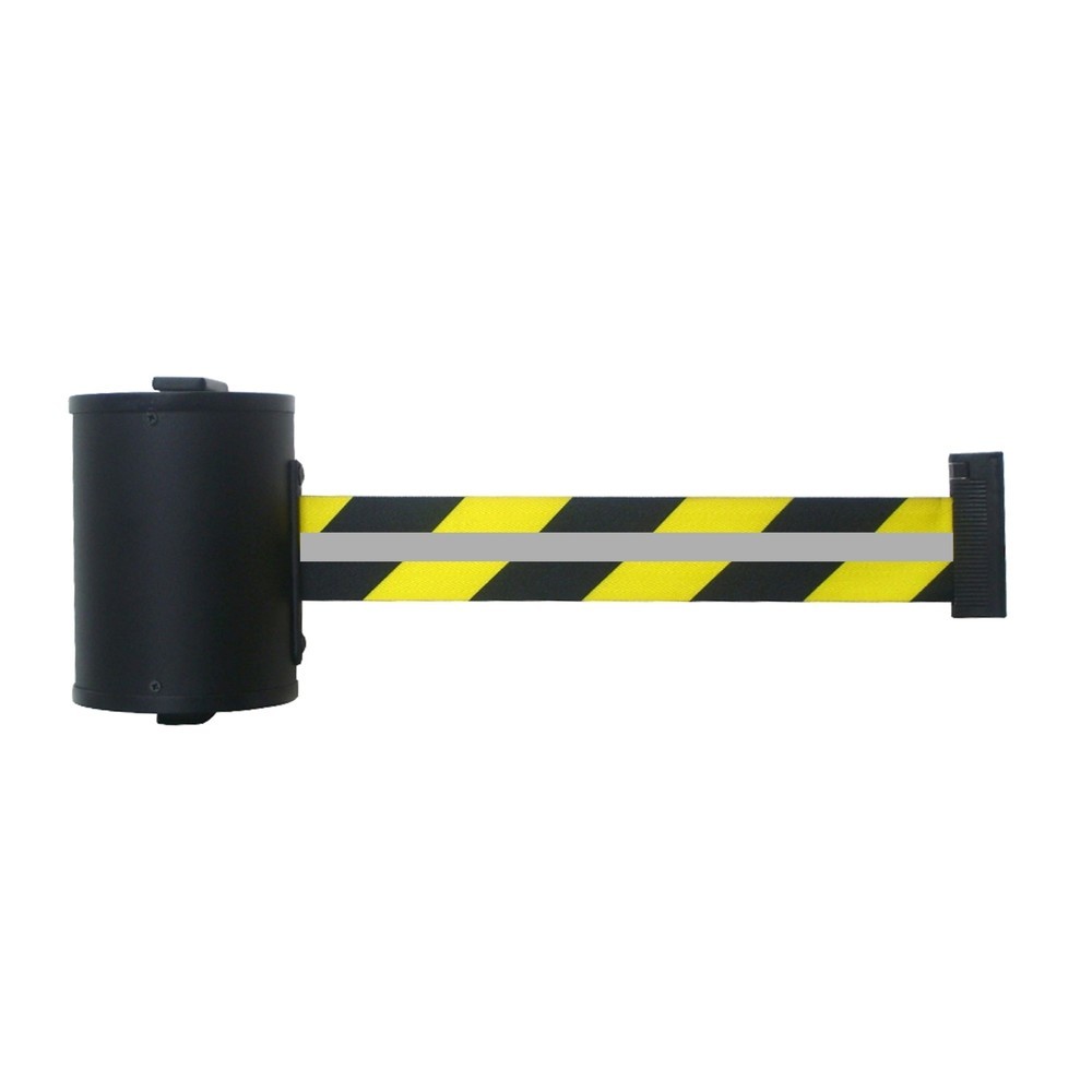 Produktabbildung Nr. 1: RS-GUIDESYSTEMS® Gurtkassette GLW 700 REFLECTO, Wandmontage, Länge 7 m, Breite 50 mm, Gehäuse schwarz, Gurt schwarz/gelb