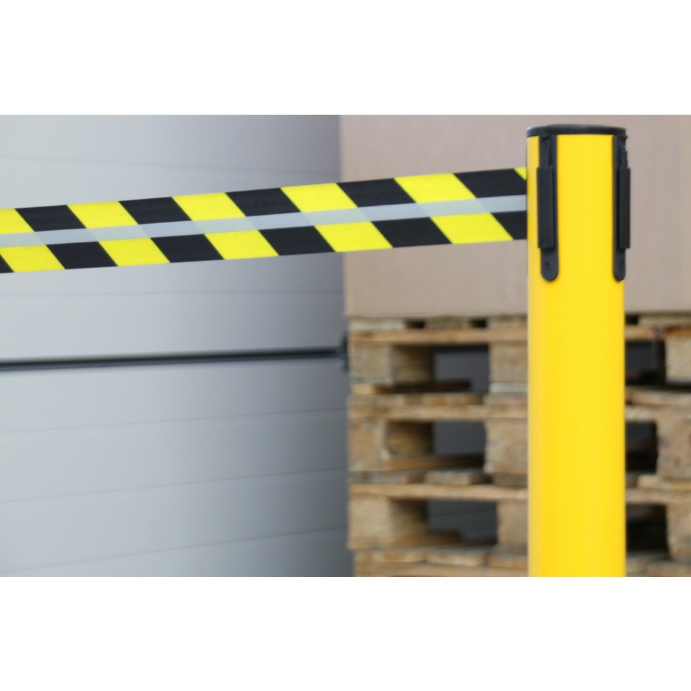 Immagine del prodotto n. 3: RS-GUIDESYSTEMS® Paletto di sbarramento con cinghia GLA 45-E REFLECTO, lunghezza 3,5 m, larghezza 50 mm, paletto giallo, cinghia nera/gialla