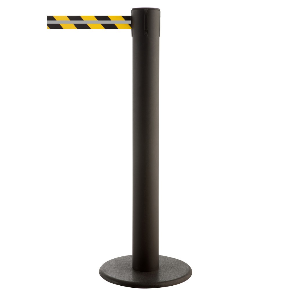 Immagine del prodotto: RS-GUIDESYSTEMS® Paletto di sbarramento con cinghia GLA 85-J REFLECTO, lunghezza 7 m, larghezza 50 mm, paletto nero, cinghia nera/gialla