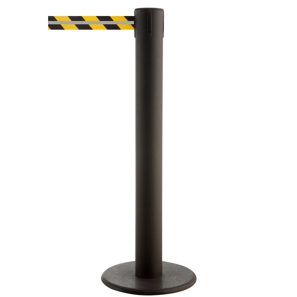 Číslo obrázka výrobku 1: RS-GUIDESYSTEMS® páskový zahradzovací stĺpik GLA 85-J REFLECTO, dĺžka 7 m, šírka 50 mm, čierny stĺpik, čierno-žltá páska