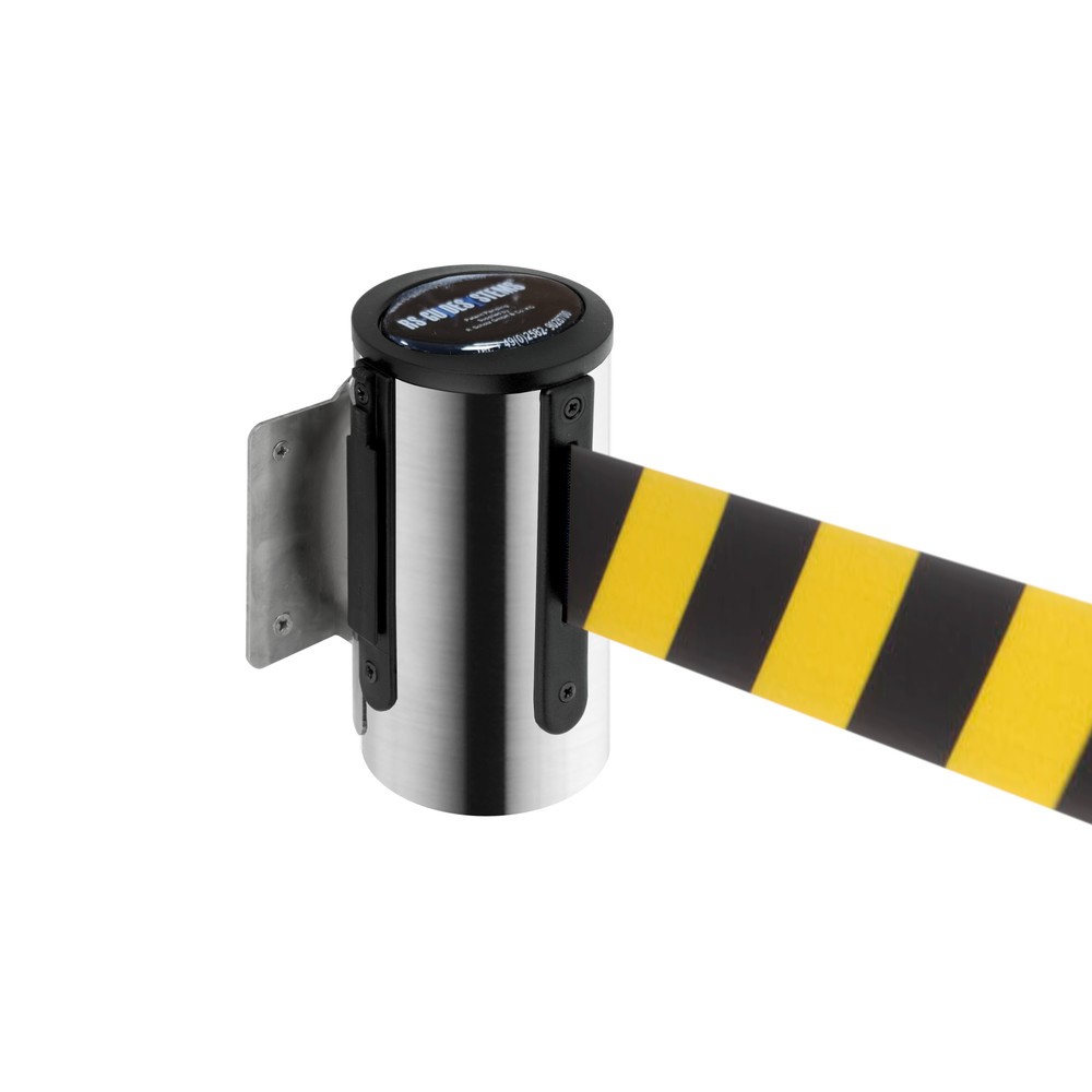 Produktabbildung: RS-GUIDESYSTEMS® Wandgurt, Edelstahl, Auszugslänge 2,3 m, schwarz / gelb diagonal gestreift