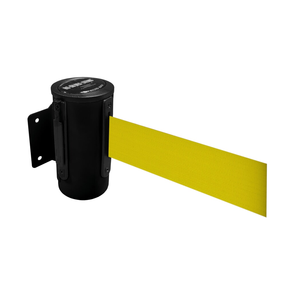 RS-GUIDESYSTEMS® Wandgurt-Kassette aus Metall, pulverbeschichtet, Auszugslänge 4 m, schwarz, gelb Produktabbildung: RS-GUIDESYSTEMS® Wandgurt-Kassette aus Metall, pulverbeschichtet, Auszugslänge 4 m, schwarz, gelb