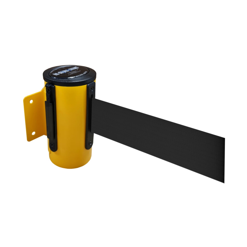 Produktabbildung: RS-GUIDESYSTEMS® Wandgurt-Kassette aus Metall, pulverbeschichtet, Auszugslänge 4 m, gelb, schwarz
