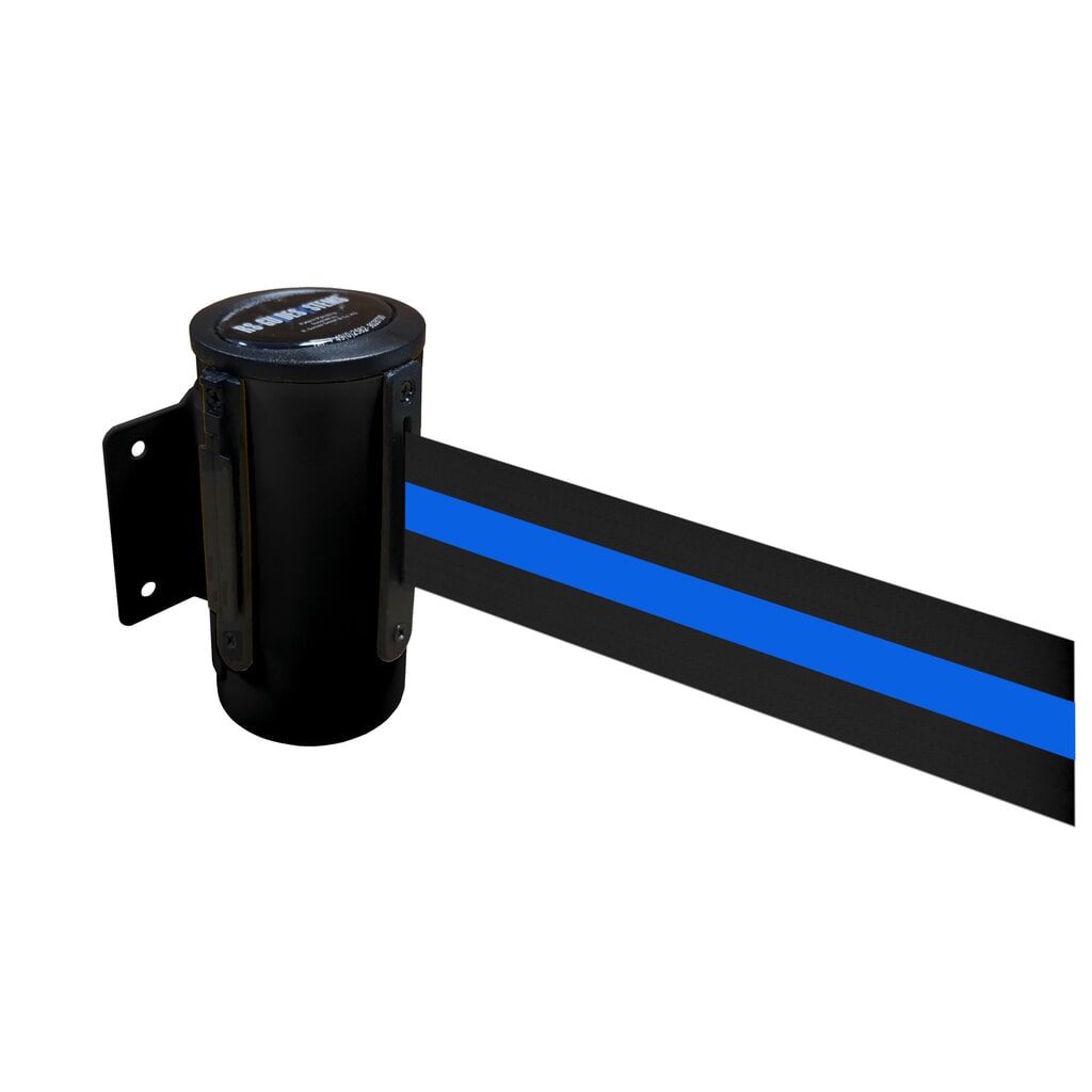 RS-GUIDESYSTEMS® Wandgurt-Kassette aus Metall, pulverbeschichtet, Auszugslänge 4 m, schwarz, rot / weiß diagonal gestreift Produktabbildung: RS-GUIDESYSTEMS® Wandgurt-Kassette aus Metall, pulverbeschichtet, Auszugslänge 4 m, schwarz, rot / weiß diagonal gestreift