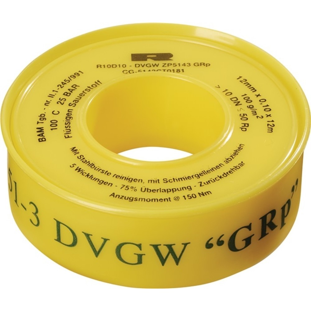 N° de l'image du produit 2 : Ruban d’étanchéité en PTFE GRp L12 m l12 mm D0,1 mm jaune 100 g/m² rouleau ULITH