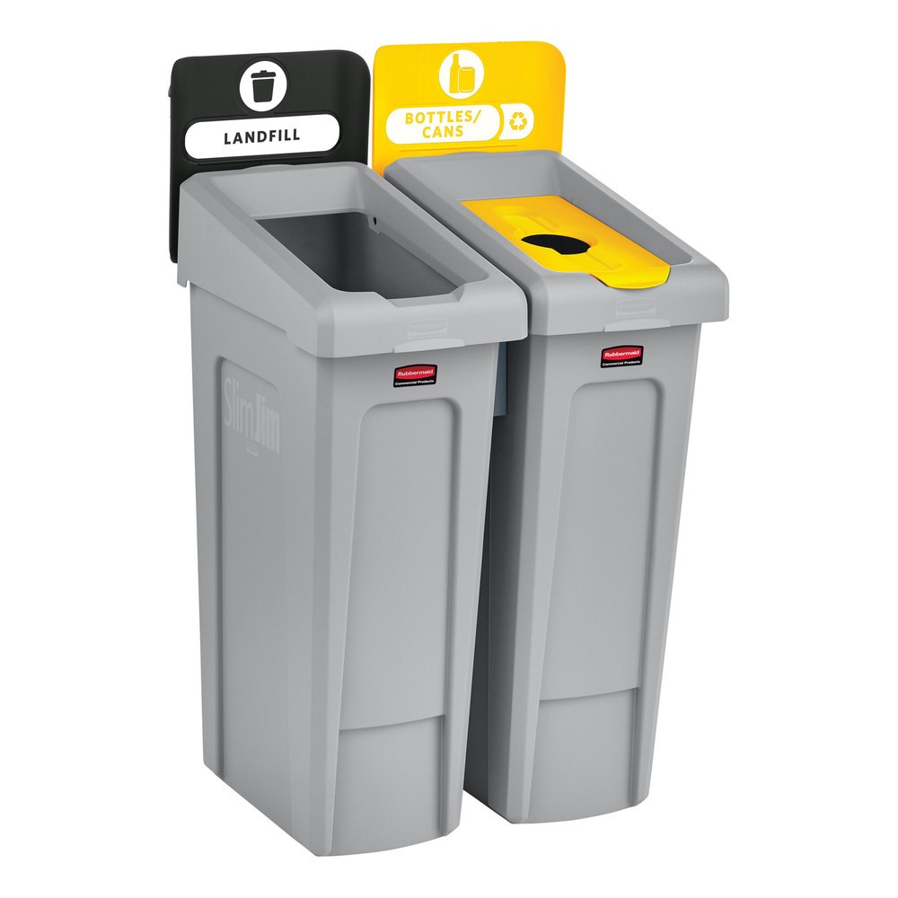 N° de l'image du produit 3 : Rubbermaid® Kit de démarrage pour station de recyclage Slim Jim, avec collecteur de matériaux de 87 litres, avec couvercle ouvert, avec raccord emboîtable