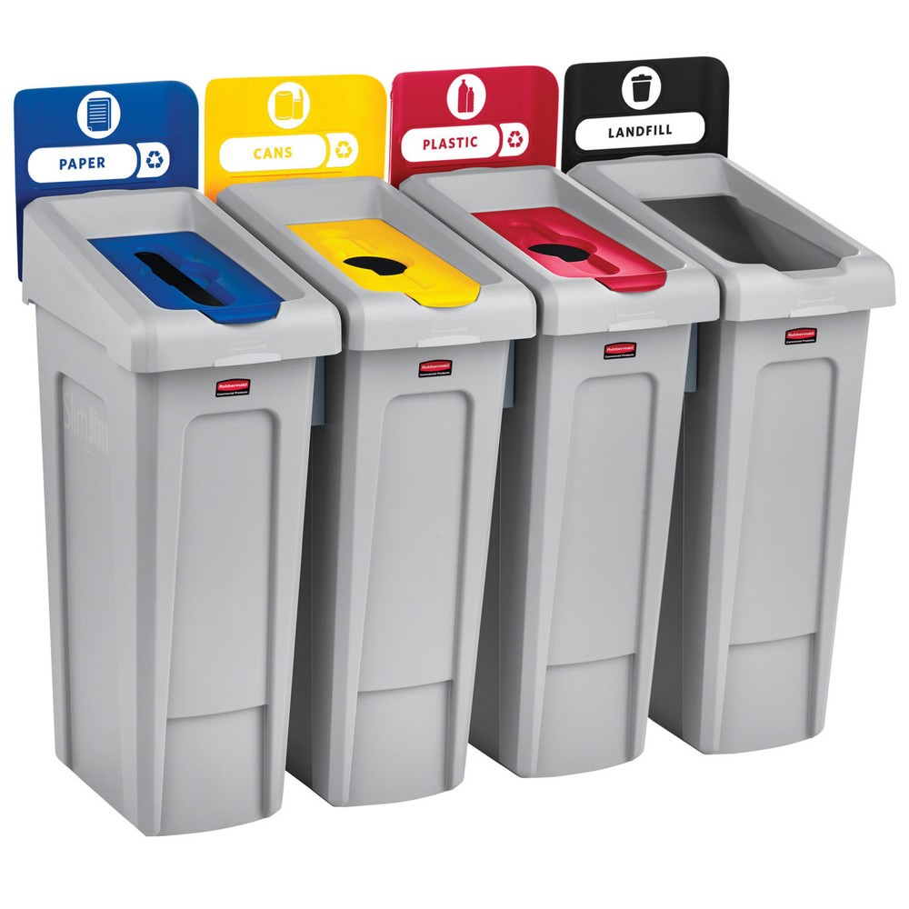 N° de l'image du produit 8 : Rubbermaid® Kit de démarrage pour station de recyclage Slim Jim, avec collecteur de matériaux de 87 litres, avec couvercle ouvert, avec raccord emboîtable