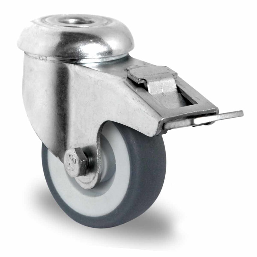 Rückenlochlenkrolle mit Totalfeststeller ø 50 mm Serie P2T2 Gleitlager Produktabbildung: Rückenlochlenkrolle mit Totalfeststeller ø 50 mm Serie P2T2 Gleitlager