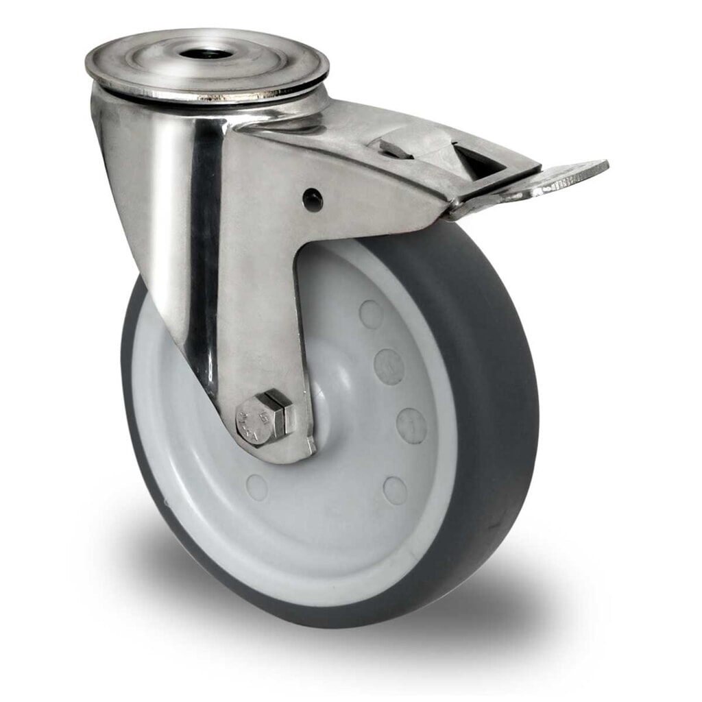 Produktabbildung: Rückenlochlenkrolle mit Totalfeststeller ø 80 mm Serie P2W2 Gleitlager Edelstahl