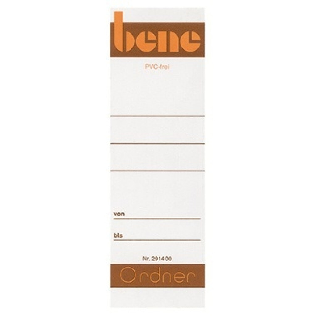 Bene Ordnerrückenschild 291460 breit/kurz Papier ws 10 St./Pack. Produktabbildung: Bene Ordnerrückenschild 291460 breit/kurz Papier ws 10 St./Pack.